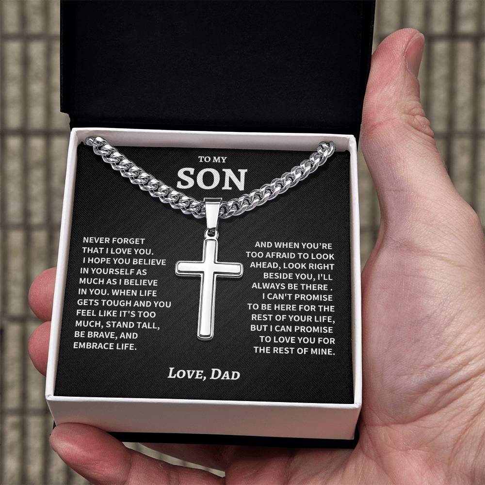 Son Gift- Cuban Chain Artisan Cross Necklace- From Dad - Image 3
