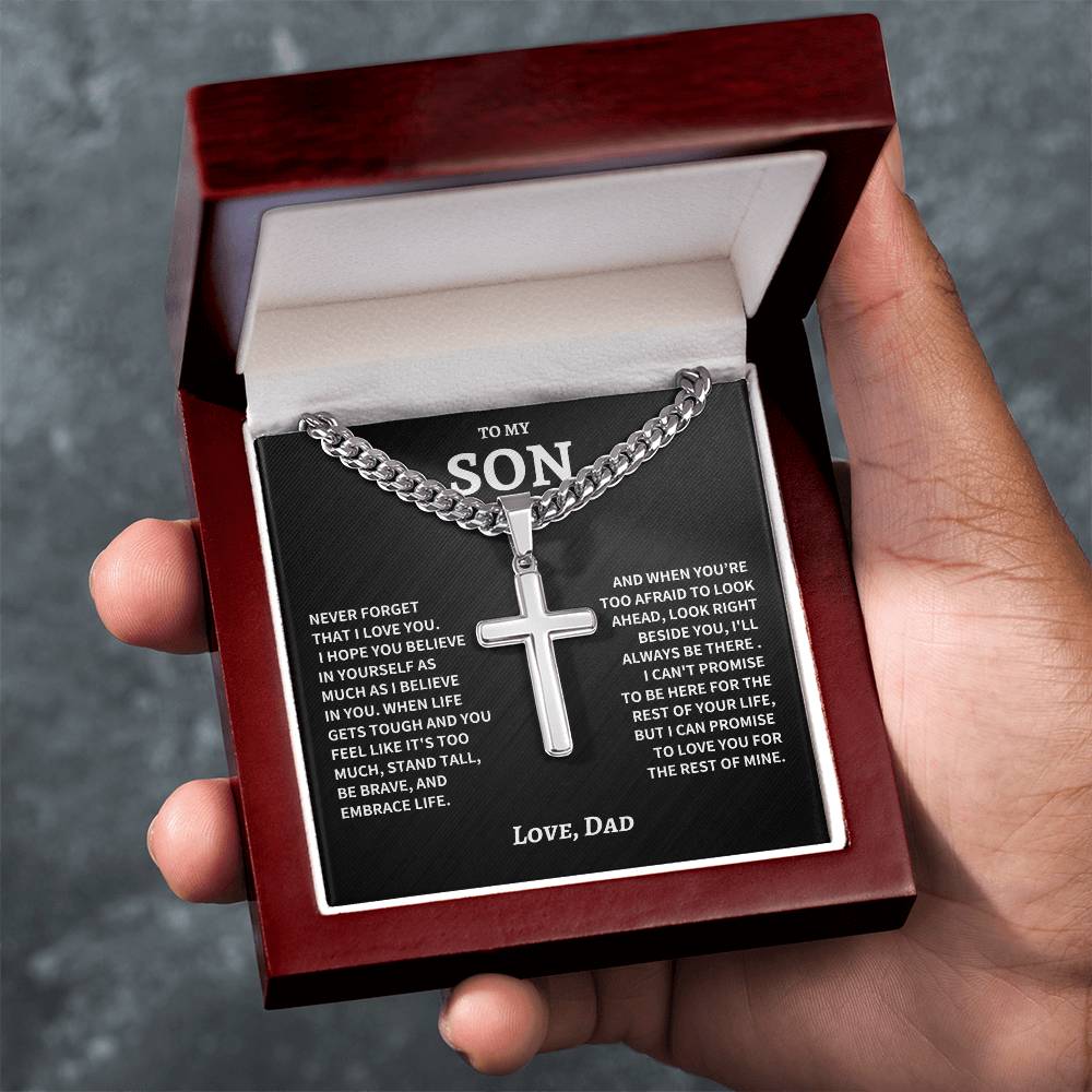 Son Gift- Cuban Chain Artisan Cross Necklace- From Dad - Image 4
