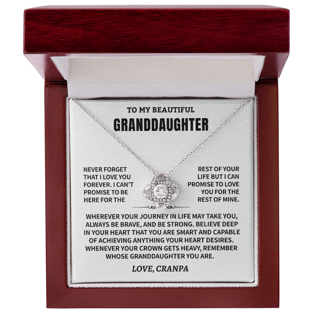Granddaughter Gift From Cranpa,"Never Forget", Knot Necklace