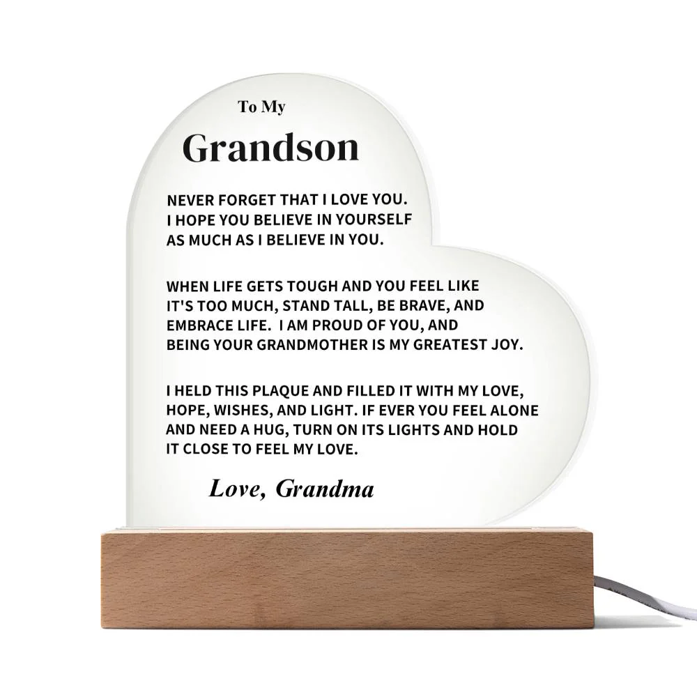 Grandson Gift- From Grandma, Heart Acrylic Plaque - Image 3