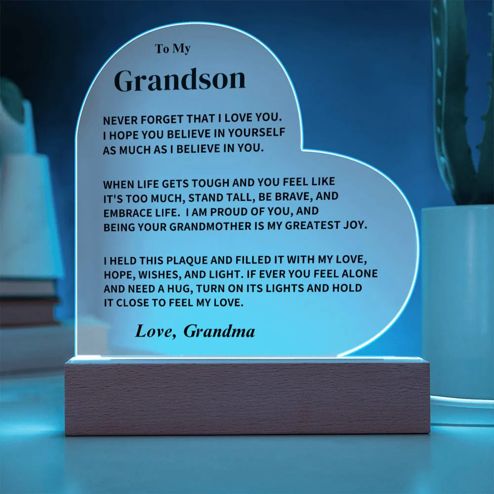 Grandson Gift- From Grandma, Heart Acrylic Plaque - Image 5