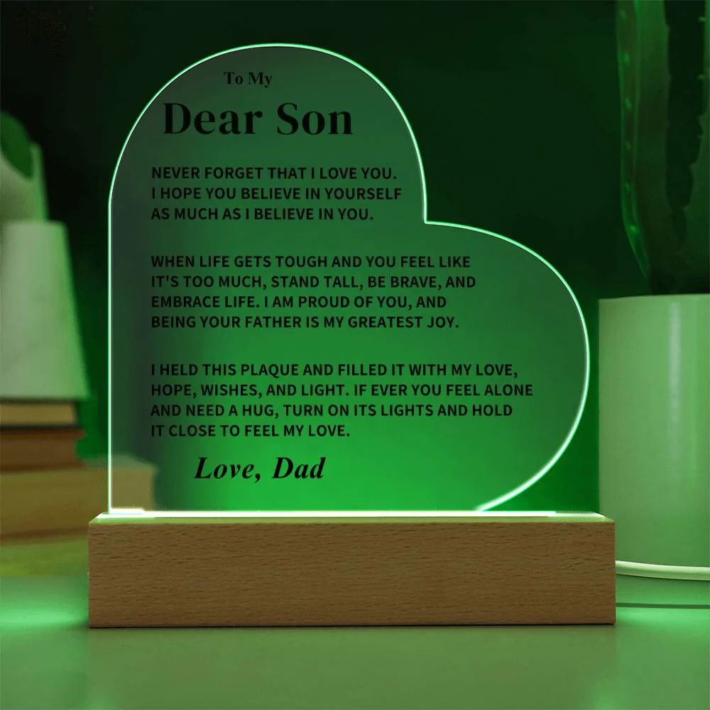 Son Gift- Believe In Yourself-LED Heart Acrylic Plaque- From Dad - Image 4