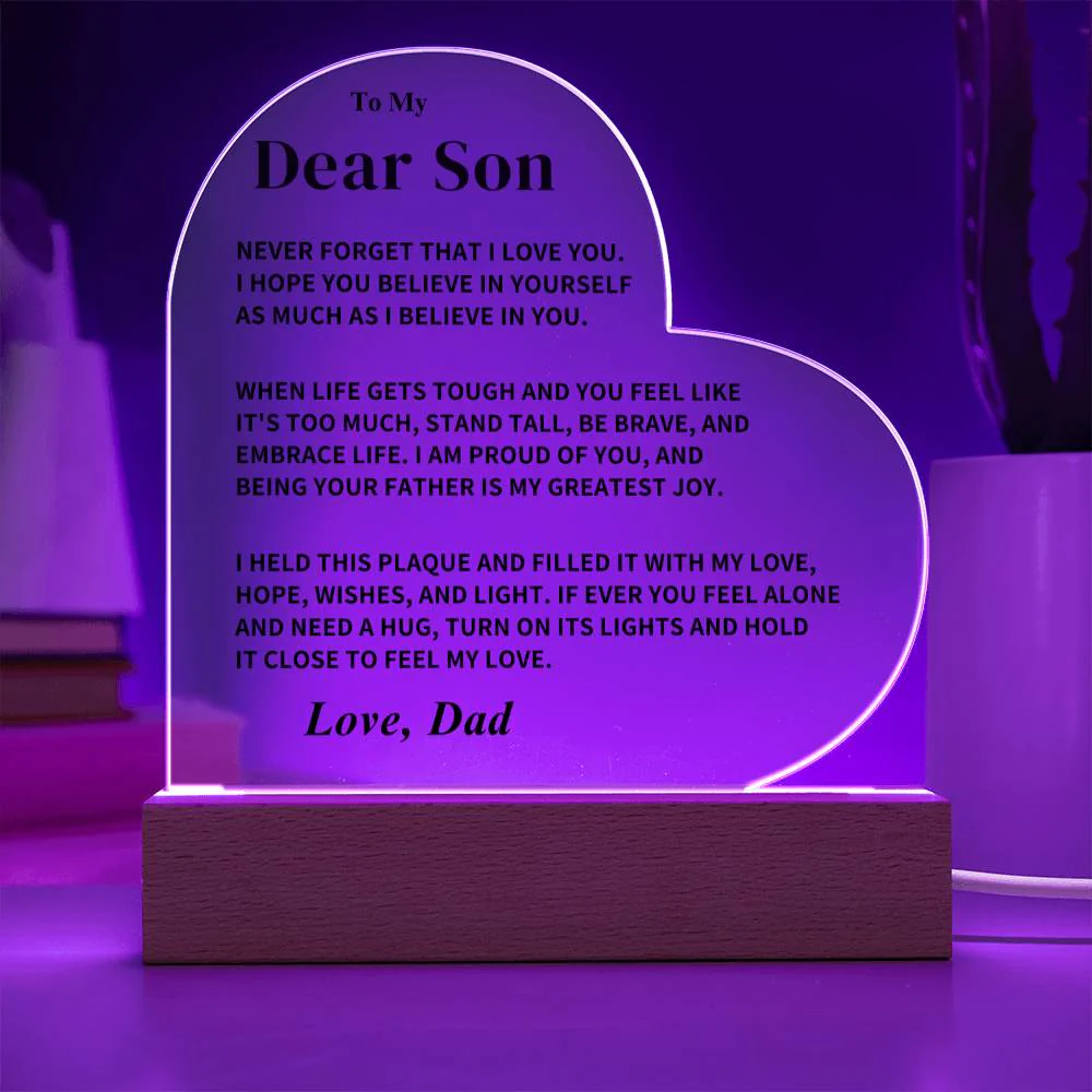 Son Gift- Believe In Yourself-LED Heart Acrylic Plaque- From Dad - Image 5