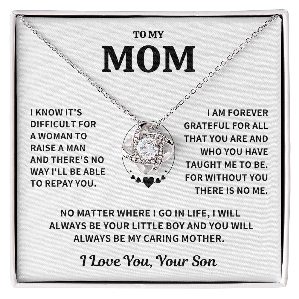 Mom Gift From Son, "Forever Grateful",Knot Necklace