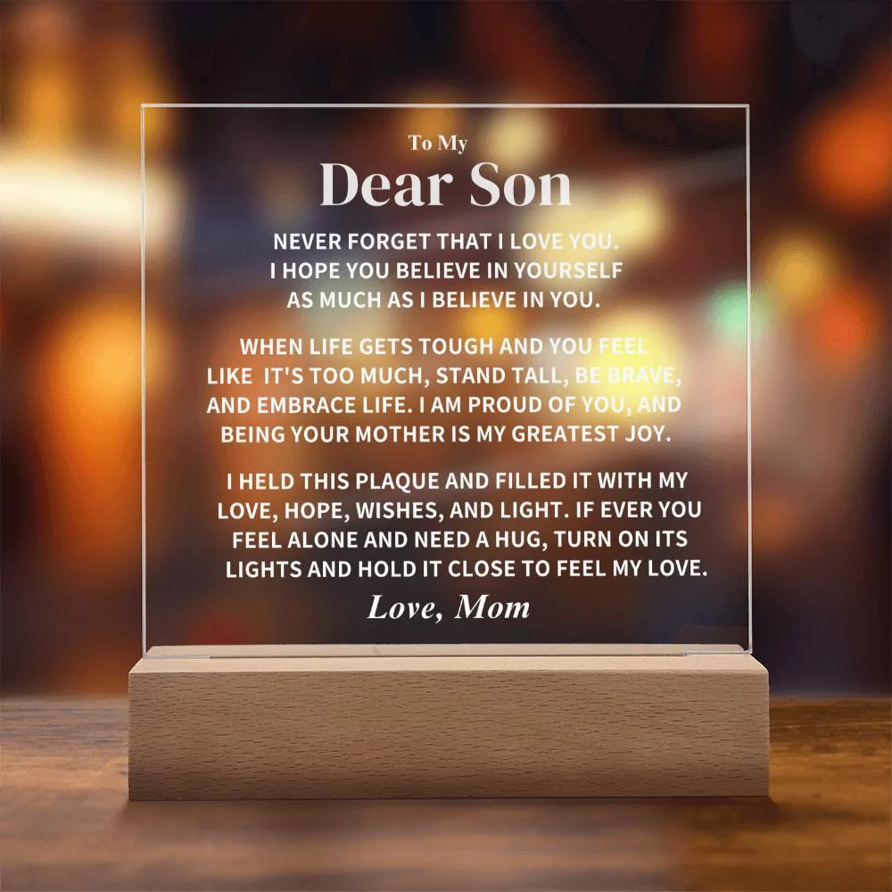 Son Gift, From Mom "Believe In Yourself", Square Acrylic Plaque - Image 7