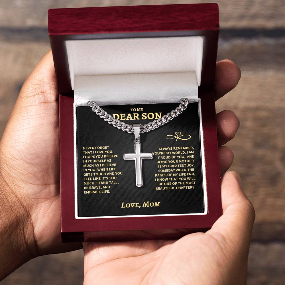 Son Gift From Mom, "Beautiful Chapters", Cuban Chain Artisan Cross Necklace - Image 10