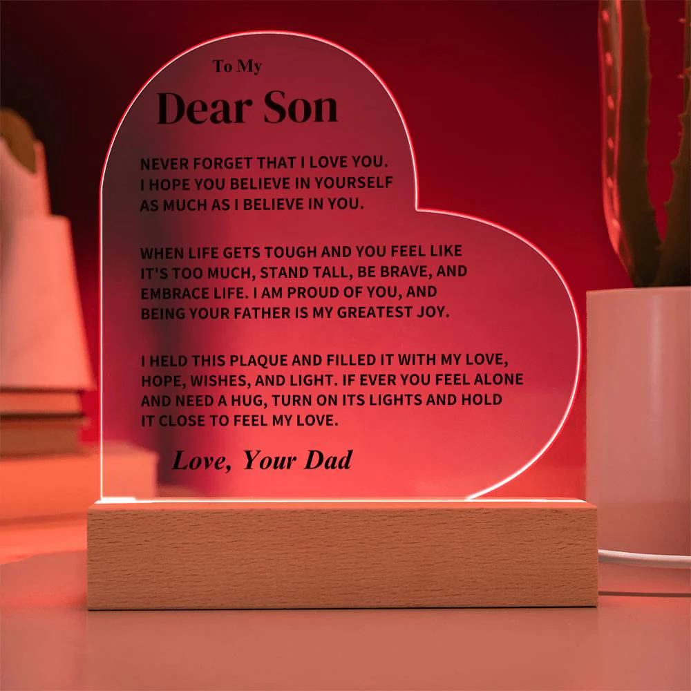 Son Gift- Believe In Yourself- Heart Acrylic Plaque- From Dad - Image 5